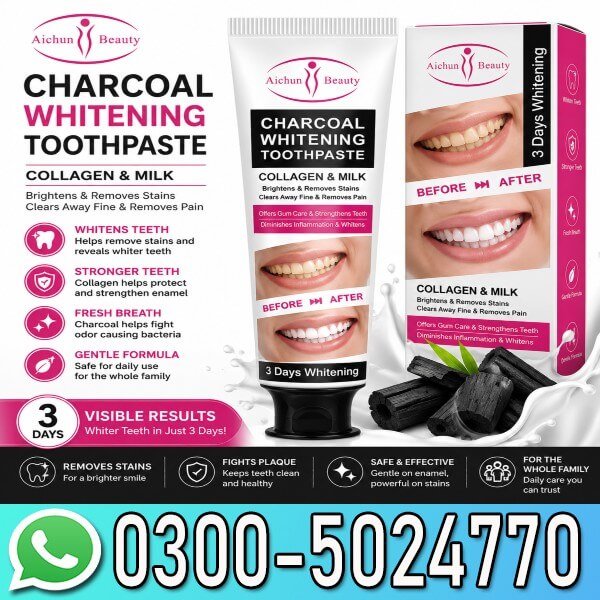 Aichun Beauty Charcoal 3 Day Toothpaste Collagen Removes Stains Removes Yellow Teeth 100Ml In Pakistan